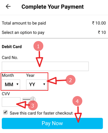 fill your debit card details