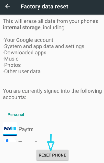 Click On Reset Phone