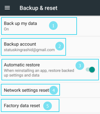 choose your settings and click on factory data reset