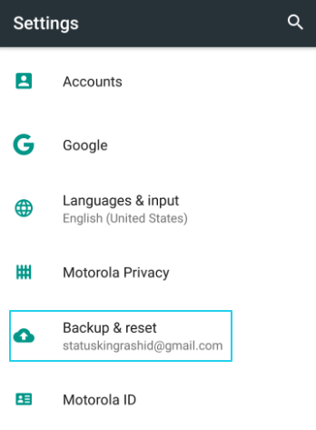click on backup & reset