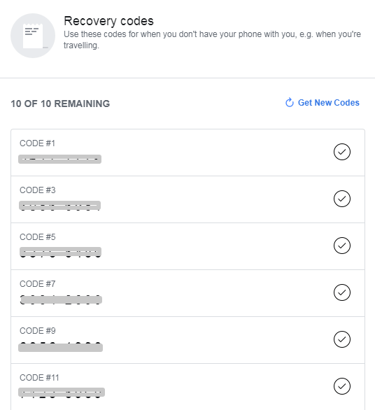 Recovery Codes List
