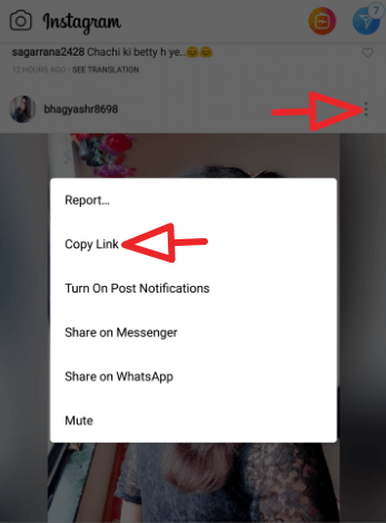 click on copy link 