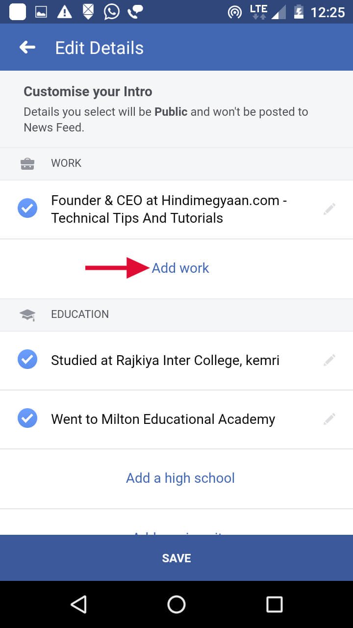 click on add work