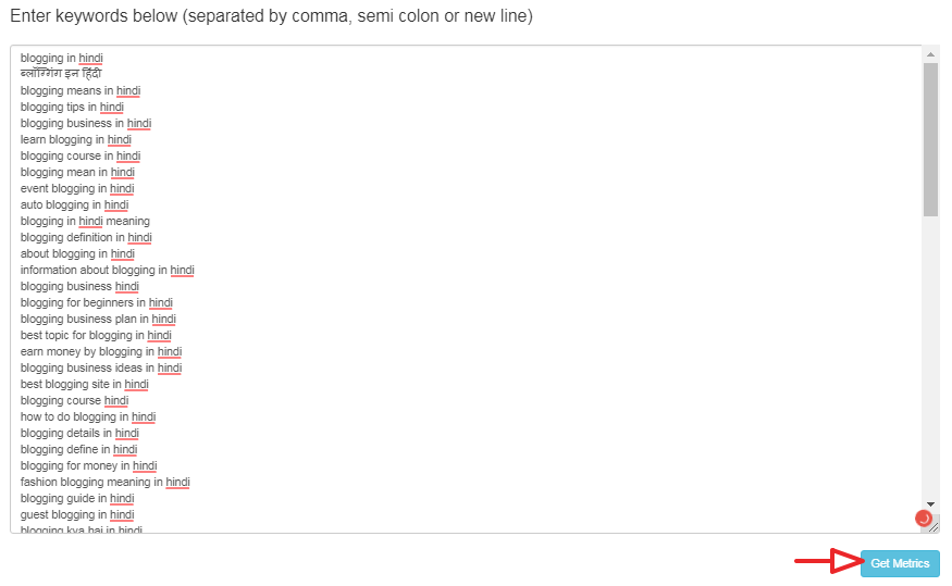 paste all keywords here
