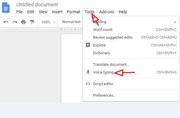 tools >> voice typing