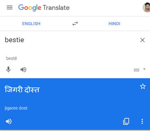 bestie meaning in hindi